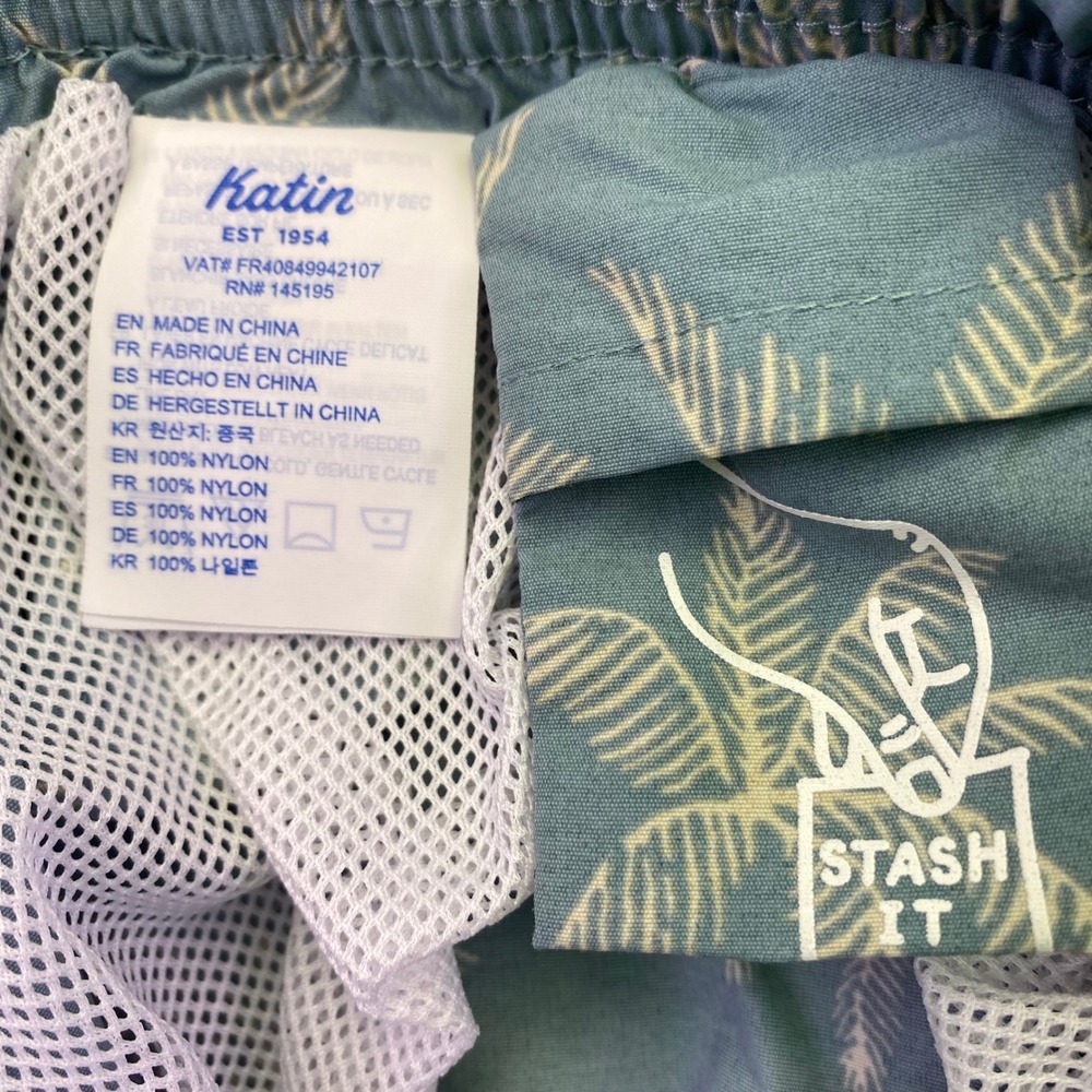 Katin Swim Trunks Men's Small Blue Palm Tree Elastic Waist Drawstring Shorts - Picture 4 of 11